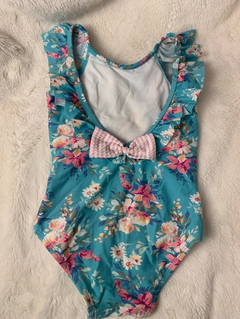 Ruffle Butts Turquoise Floral Ruffle Swimsuit - Picture 3 of 7